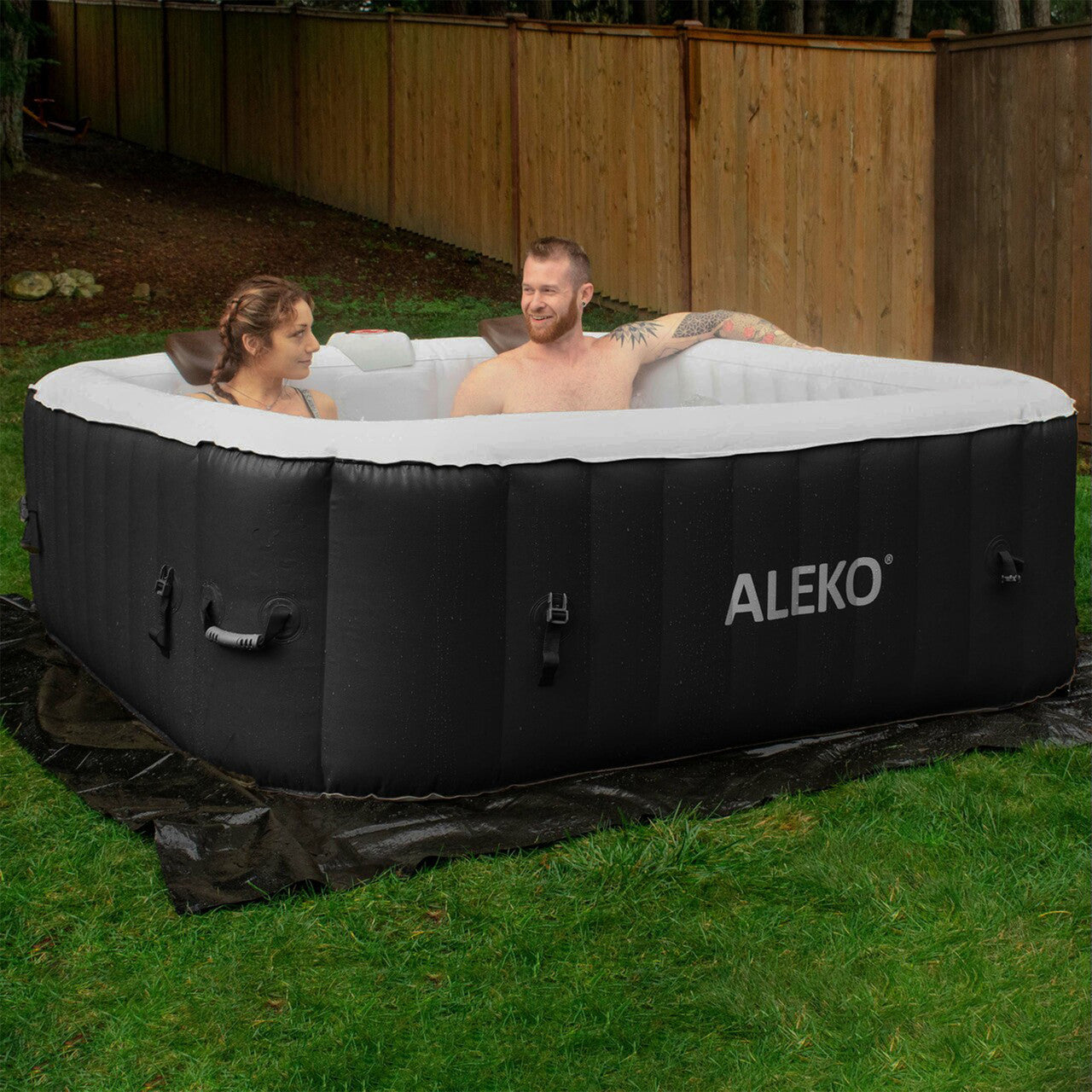 Inflatable Jetted 6-Person Square Hot Tub & Cover - 265 gal