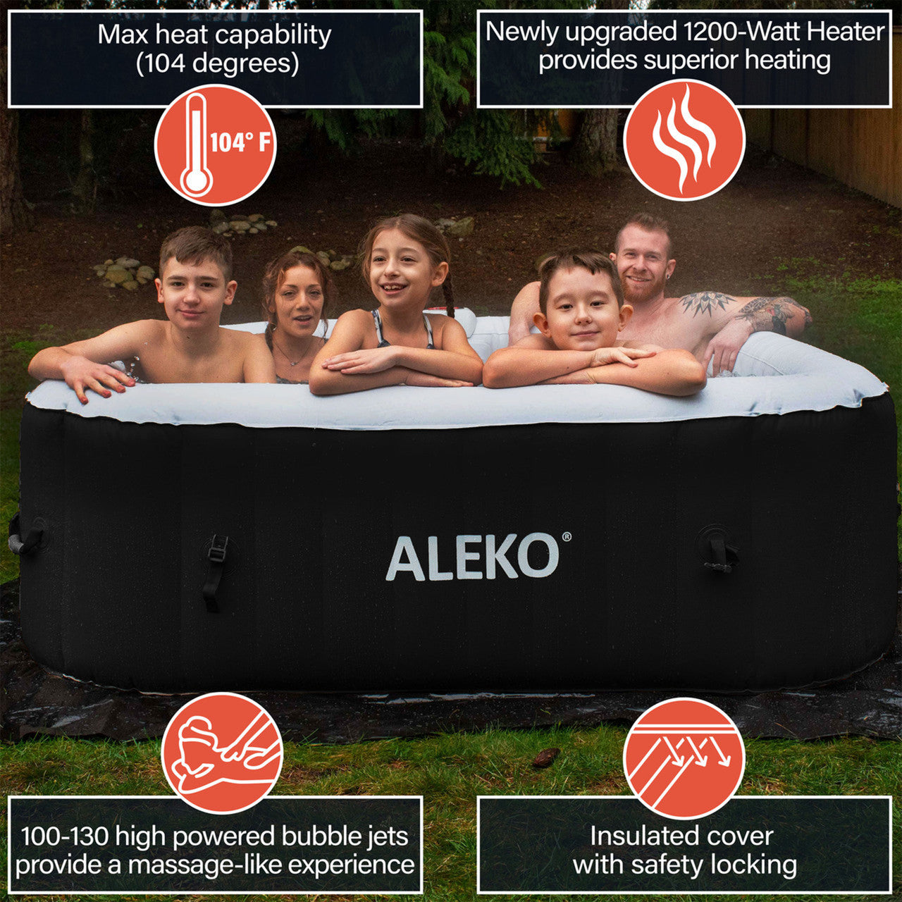 Inflatable Jetted 6-Person Square Hot Tub & Cover - 265 gal