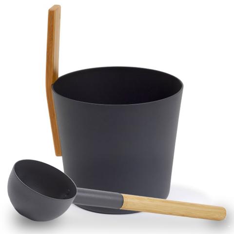 KOLO Sauna Bucket & Ladle - w/ straight bamboo handle