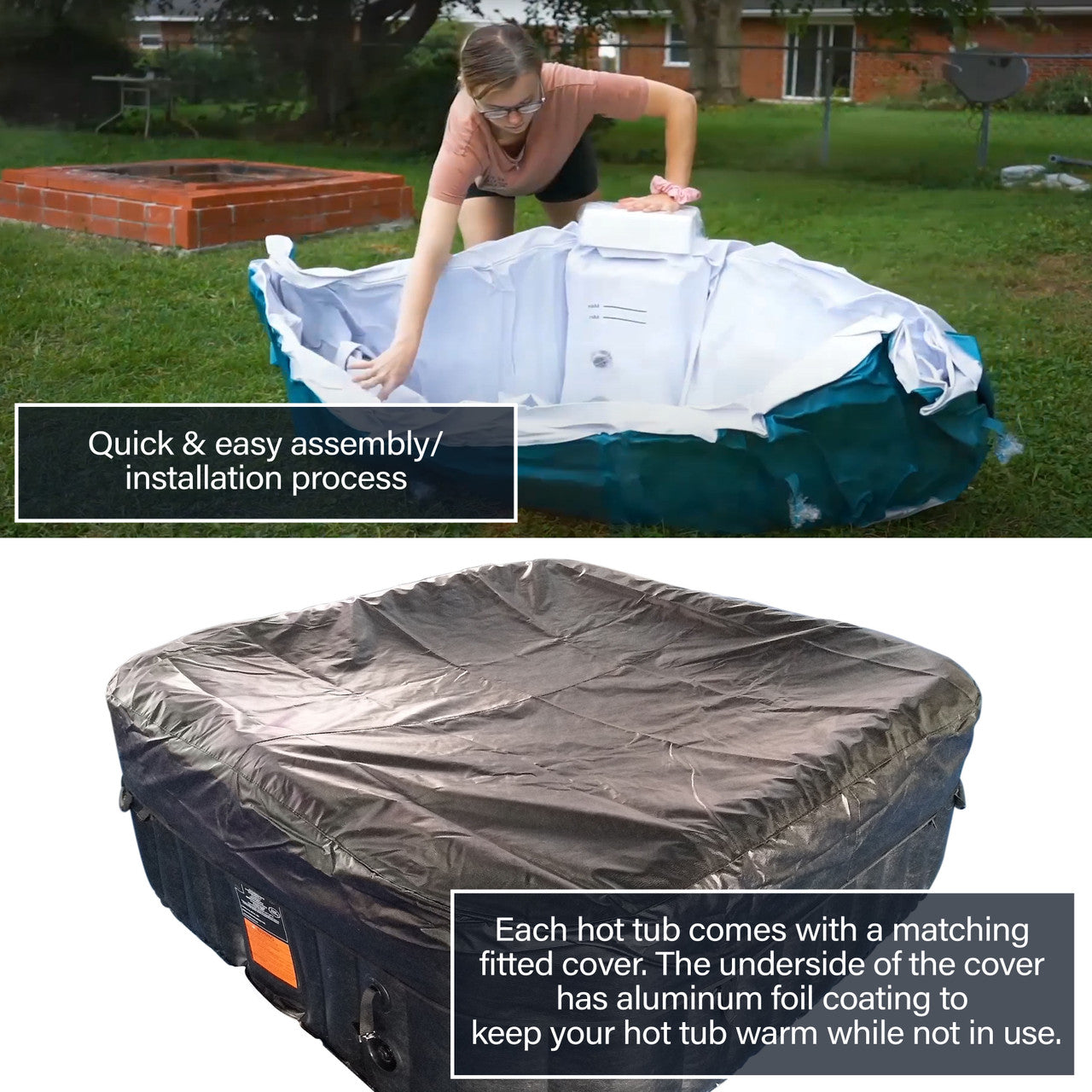 Inflatable Jetted 6-Person Square Hot Tub & Cover - 265 gal