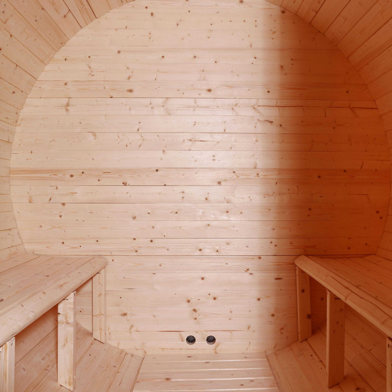 Outdoor White Finland Pine 3-4 Person Traditional Barrel Sauna w/ Black Accents