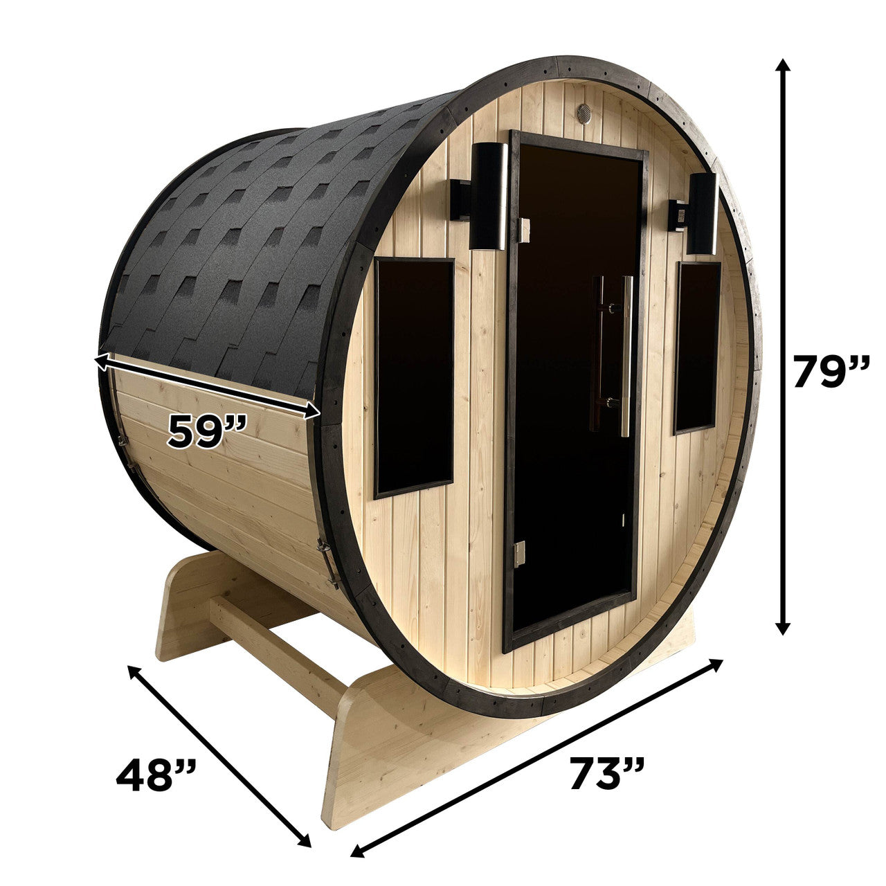 Outdoor White Finland Pine 3-4 Person Traditional Barrel Sauna w/ Black Accents