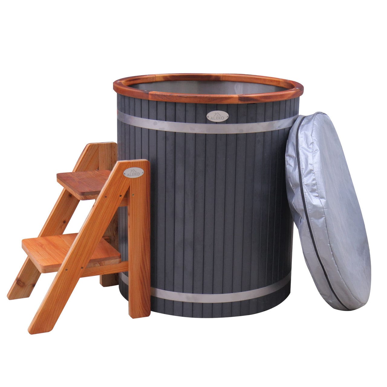 Aleko Cold Plunge RBCHTUB-AP Outdoor Wooden Ice Bath Cold Plunge Tub - 118 gal for 1 Person