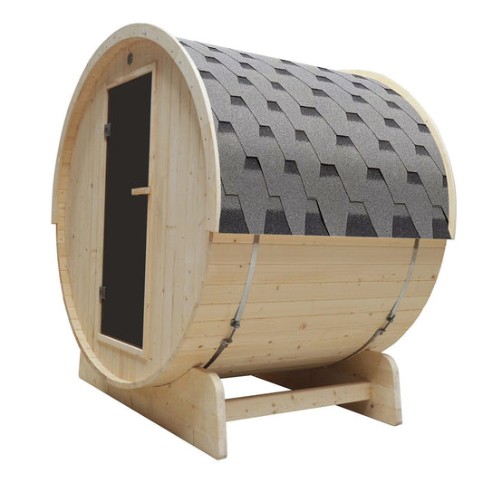 Aleko SB4PINE-AP Outdoor / Indoor White Pine 4-Person Barrel Sauna - with Bitumen Shingle Roofing