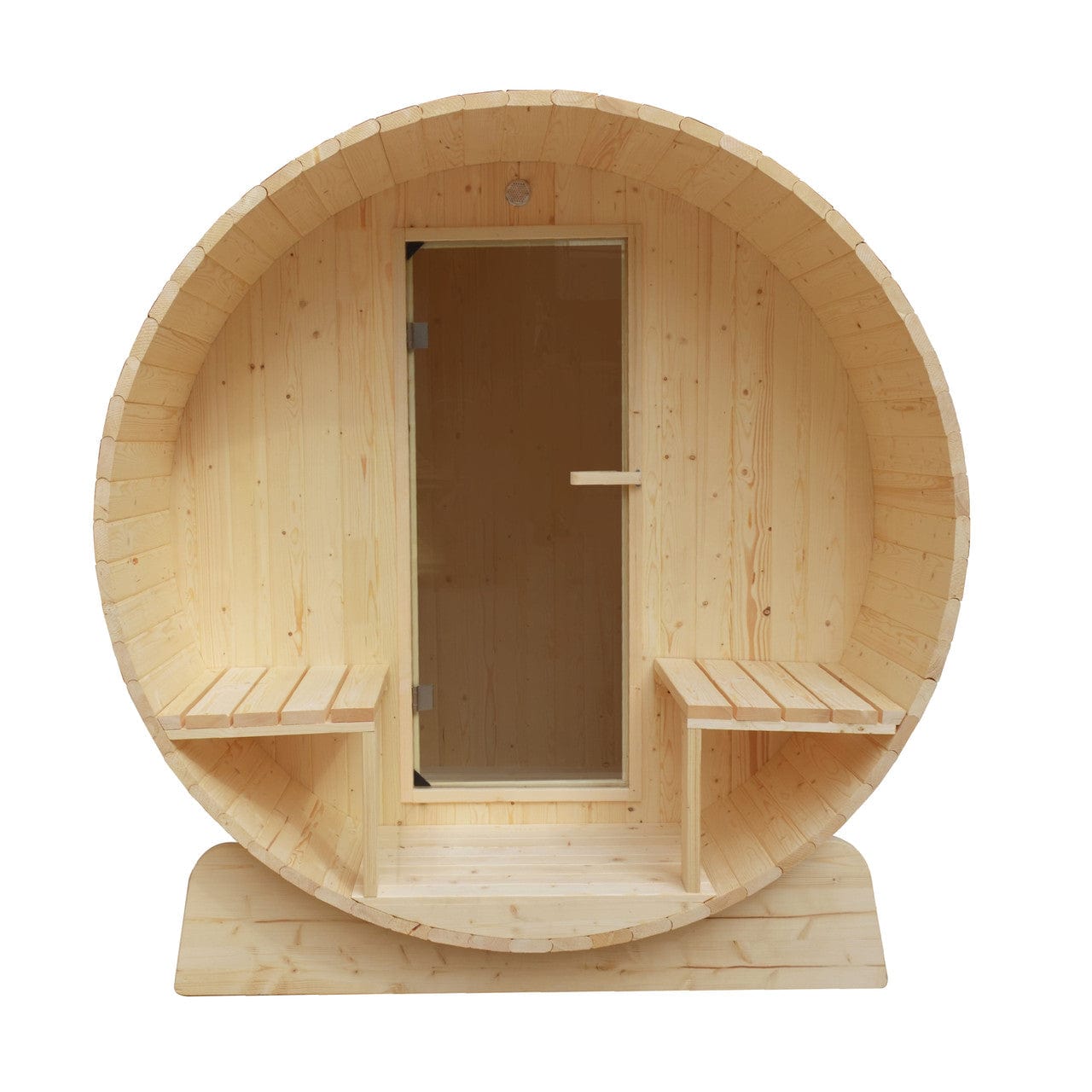 Aleko SB5PINECP-AP Outdoor / Indoor White Finland Pine 5-Person Wet Dry Barrel Sauna - with Front Porch Canopy and Bitumen Shingle Roofing