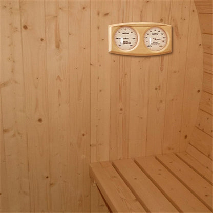 Aleko SB5PINECP-AP Outdoor / Indoor White Finland Pine 5-Person Wet Dry Barrel Sauna - with Front Porch Canopy and Bitumen Shingle Roofing