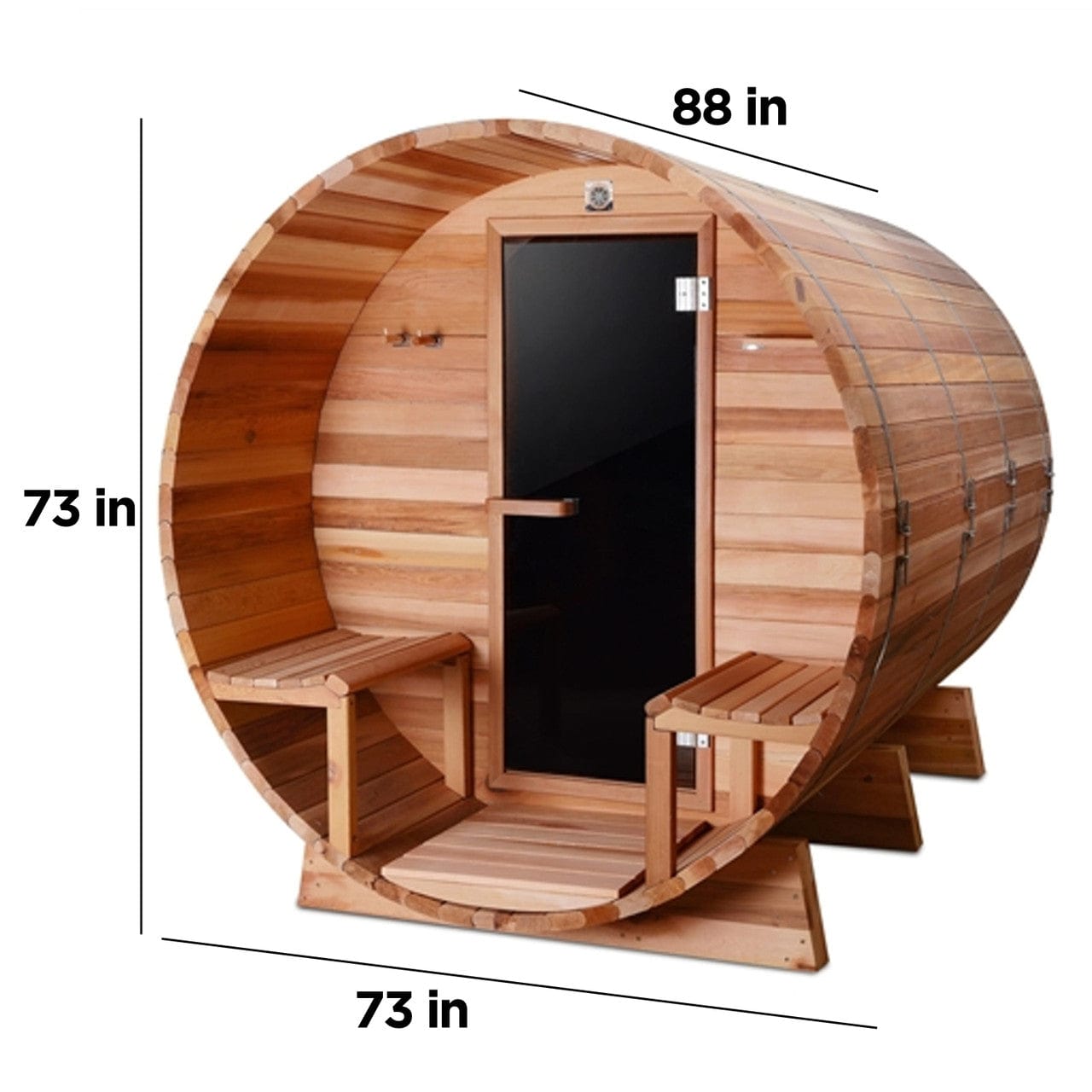 Aleko SB8CEDARCP-AP Outdoor / Indoor Red Cedar Wet/Dry 6-8 Person Barrel Sauna - with Front Porch Canopy, Panoramic View, and Bitumen Shingle Roofing