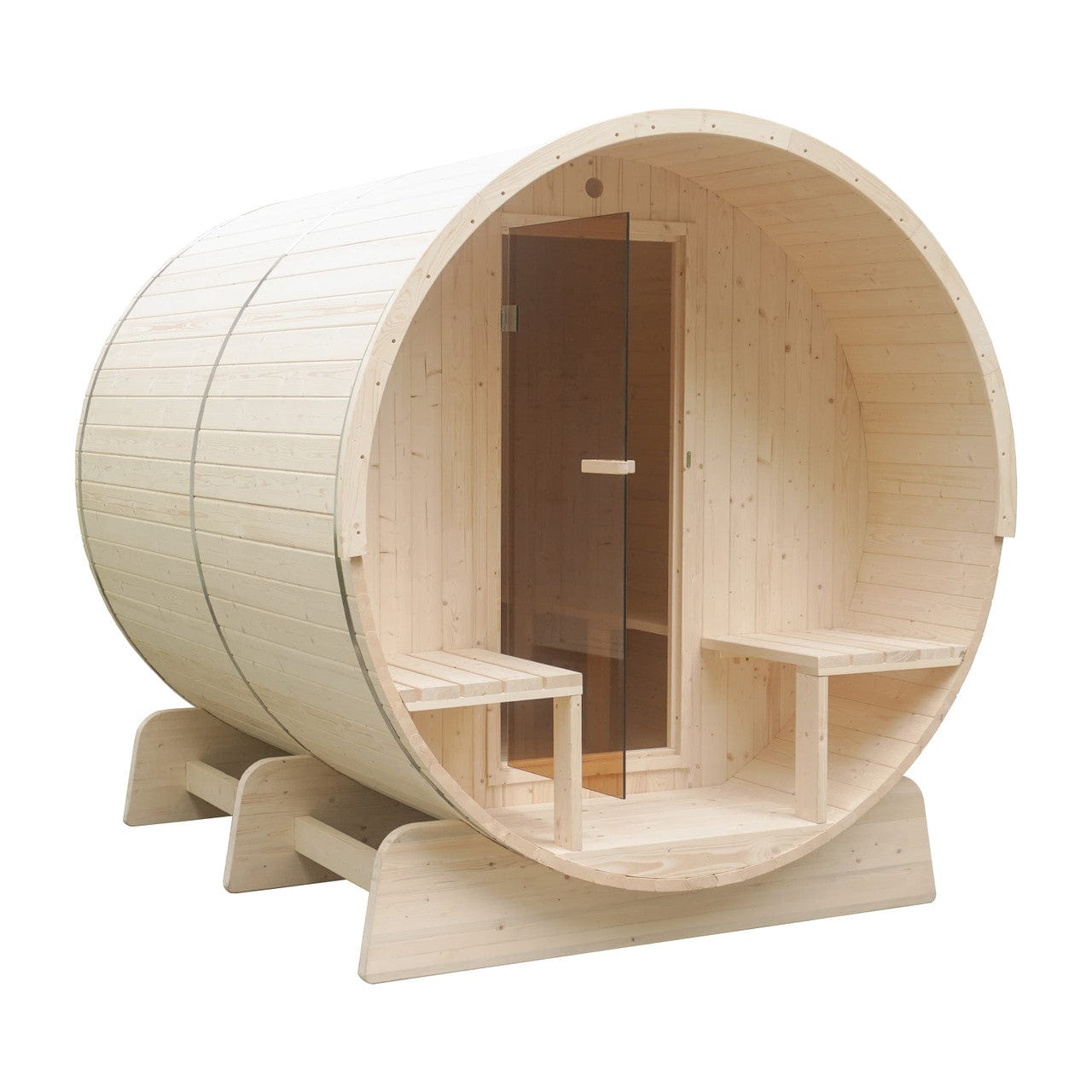Aleko SB8PINECP-AP Outdoor / Indoor White Finland Pine Wet/Dry 6-9 Person Barrel Sauna - with Front Porch Canopy