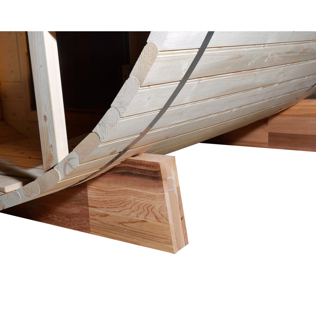 Aleko SB8PINECP-AP Outdoor / Indoor White Finland Pine Wet/Dry 6-9 Person Barrel Sauna - with Front Porch Canopy