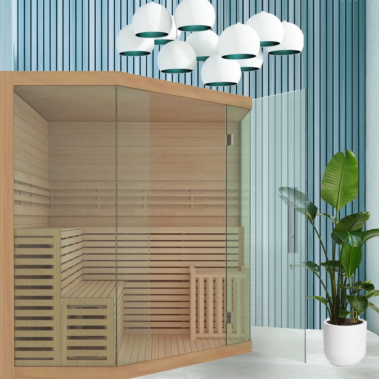 Aleko SEA5JIU-AP Canadian Hemlock Luxury Indoor Wet/Dry 5-6 Person Sauna with LED Lights