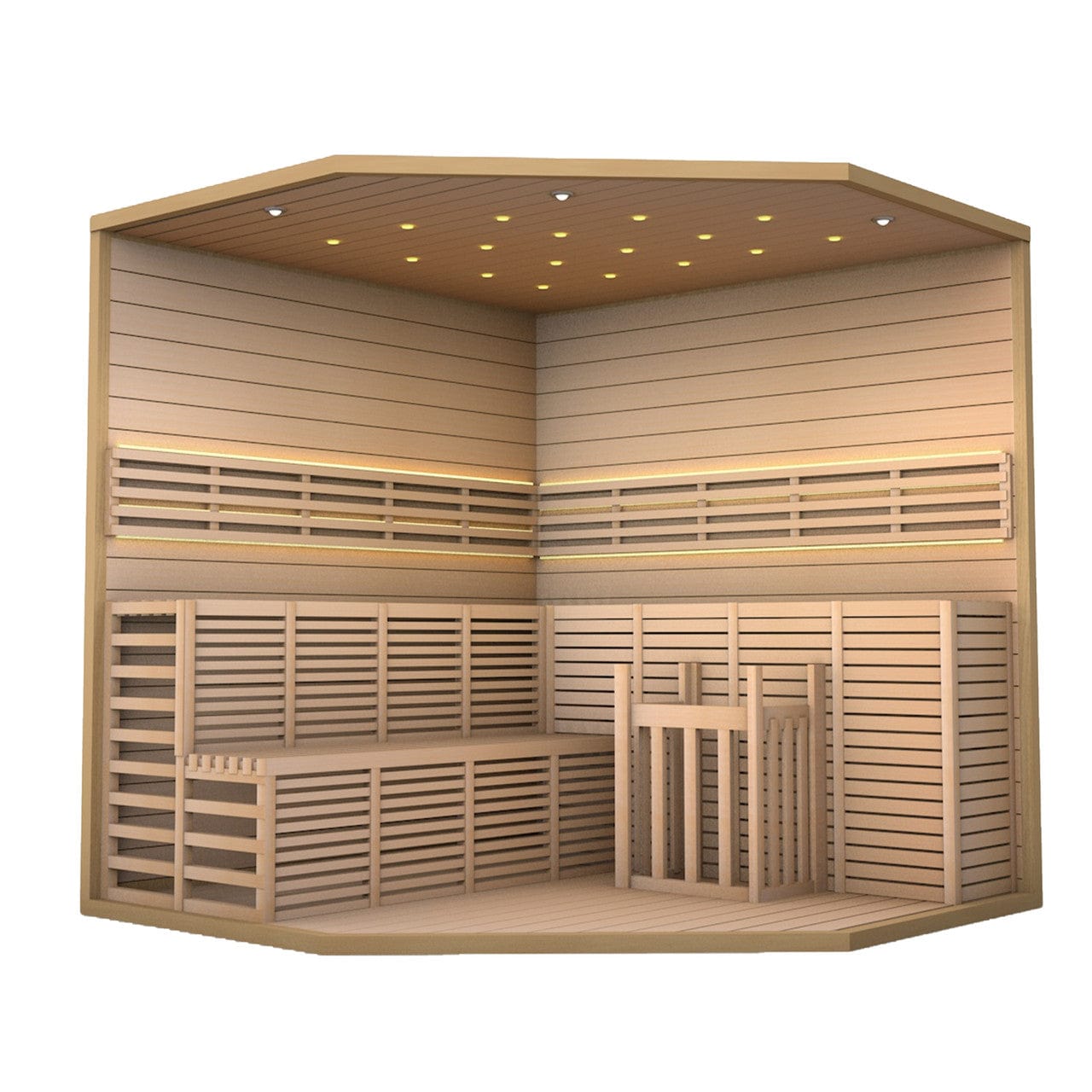 Aleko SEA5JIU-AP Canadian Hemlock Luxury Indoor Wet/Dry 5-6 Person Sauna with LED Lights