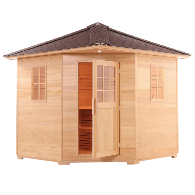 Aleko SKD8HEM-AP Canadian Hemlock Wet/Dry Outdoor Sauna w/ Asphalt Roof - 8 Person
