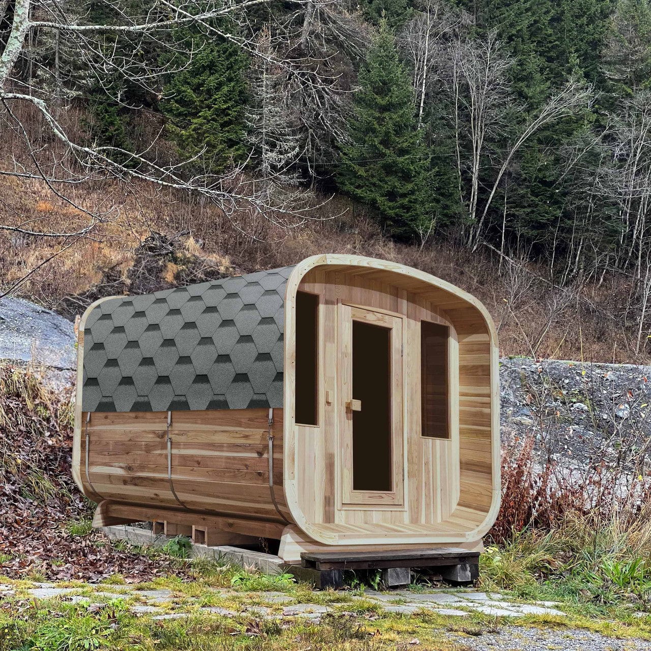 Aleko SRCE6HULU-AP Outdoor Rustic Cedar 6-Person Square Sauna with Bitumen shingle roofing