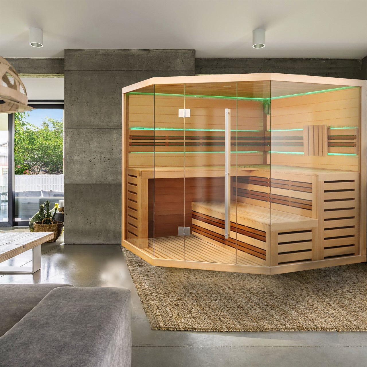Aleko STHE6GLEN-AP Canadian Hemlock Indoor Wet / Dry 6-Person Sauna with LED Lights