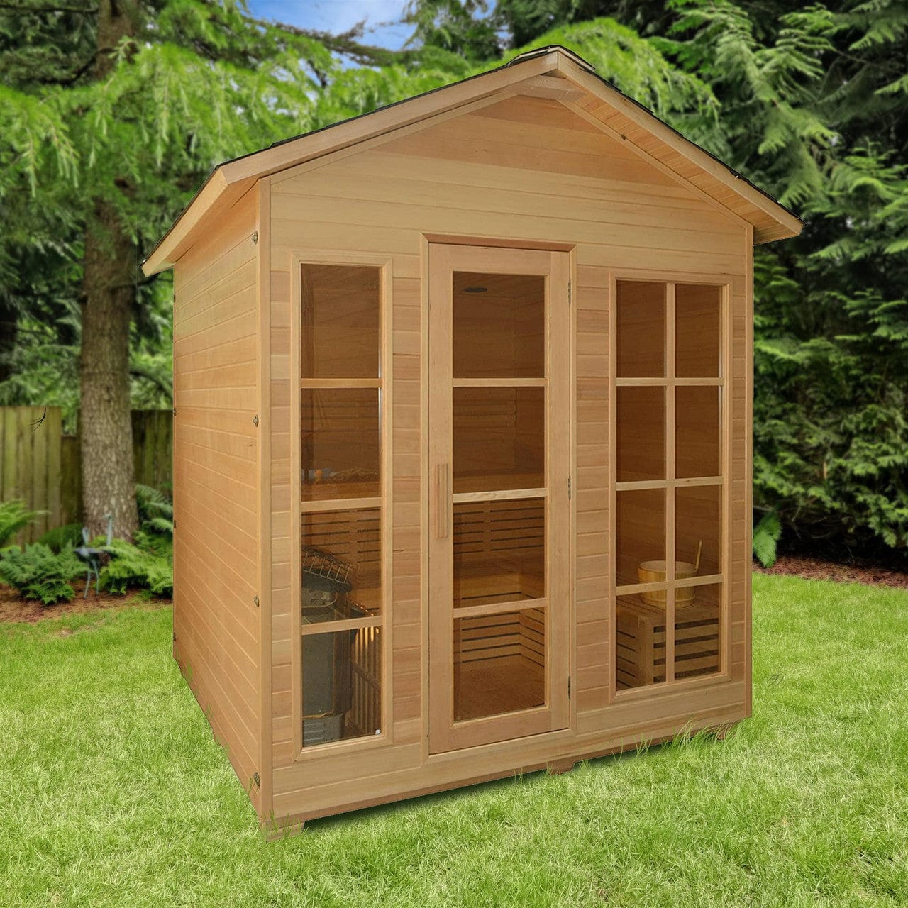Aleko STO6VAASA-AP Canadian Hemlock Outdoor / Indoor Wet / Dry 6-Person Sauna