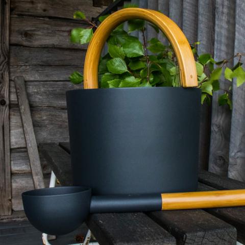 KOLO Sauna Bucket & Ladle - w/ curved bamboo handle