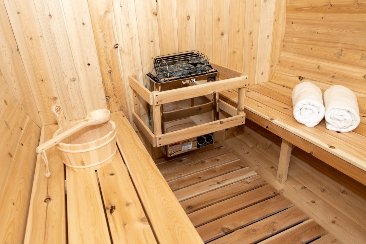 Dundalk ^ Harmony Barrel 4 Person Sauna CTC22W w/ Harvia KIP 8KW Sauna Heater Included