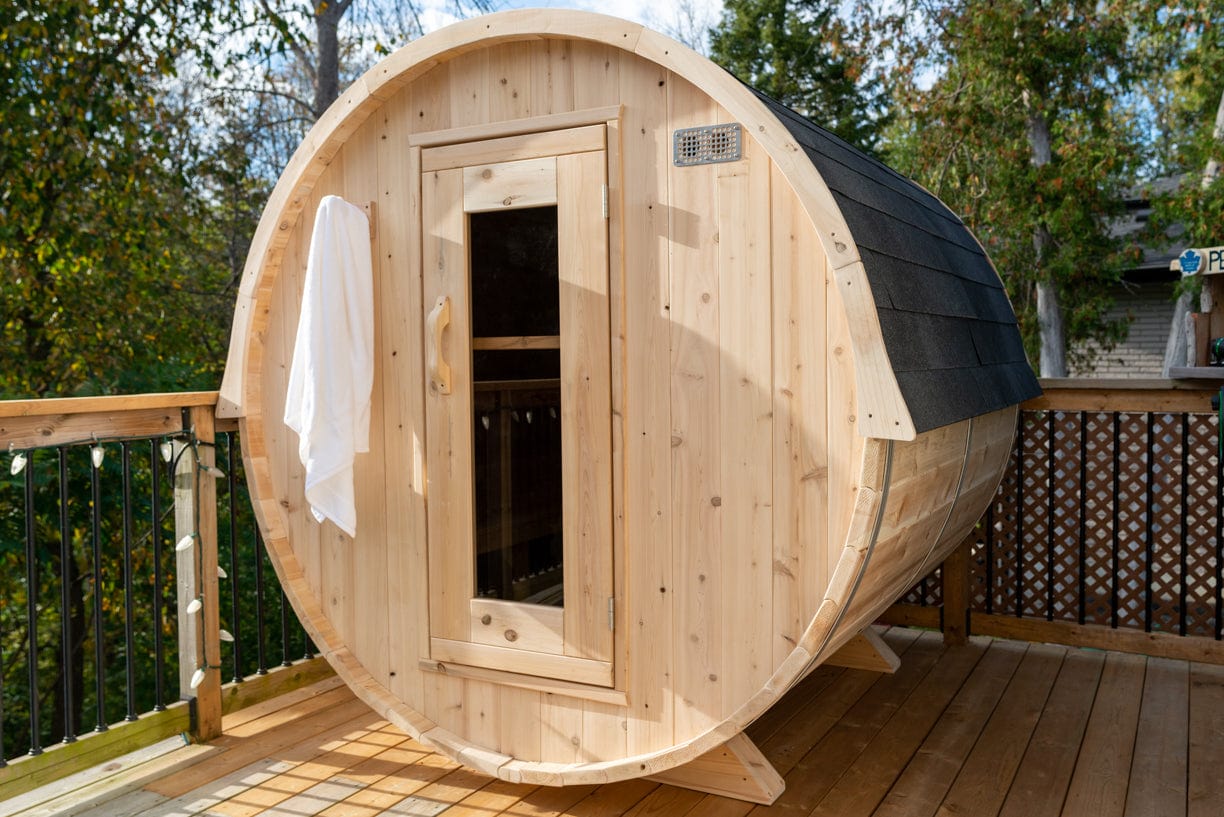 Dundalk ^ Harmony Barrel 4 Person Sauna CTC22W w/ Harvia KIP 8KW Sauna Heater Included