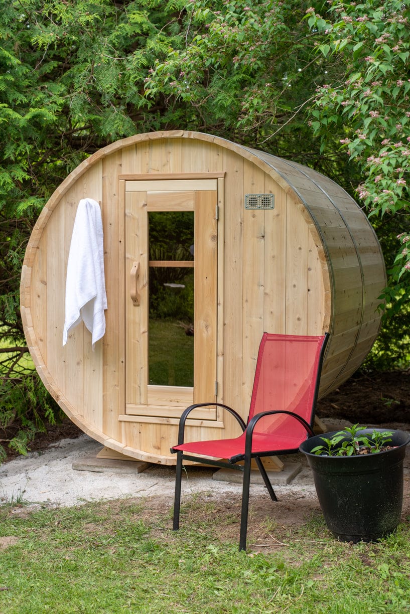 Dundalk Harmony Barrel 4 Person Sauna CTC22W w/ Harvia KIP 8KW Sauna Heater Included