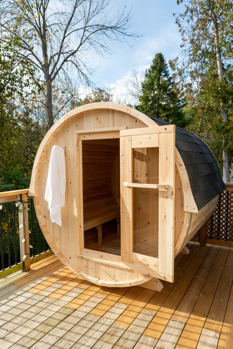 Dundalk Harmony Barrel 4 Person Sauna CTC22W w/ Harvia KIP 8KW Sauna Heater Included