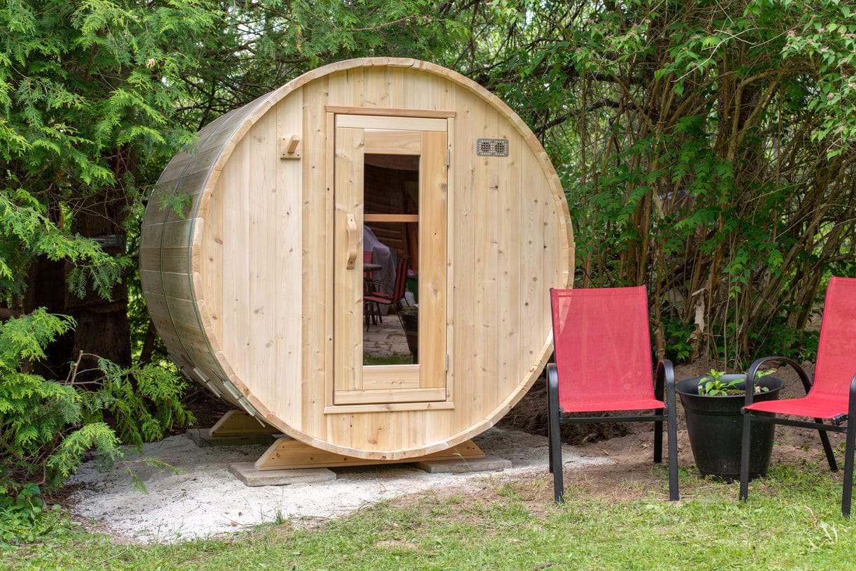 Dundalk Harmony Barrel 4 Person Sauna CTC22W w/ Harvia KIP 8KW Sauna Heater Included