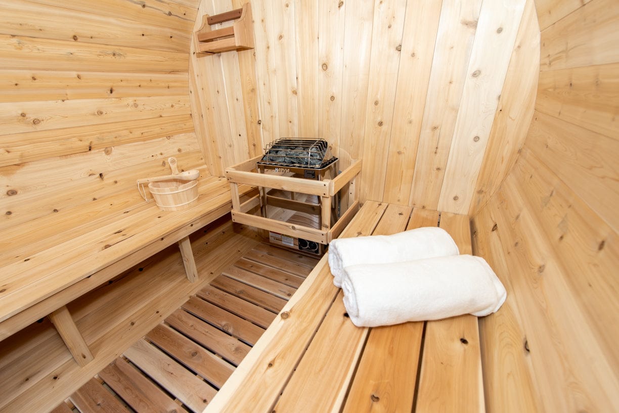 Dundalk Harmony Barrel 4 Person Sauna CTC22W w/ Harvia KIP 8KW Sauna Heater Included