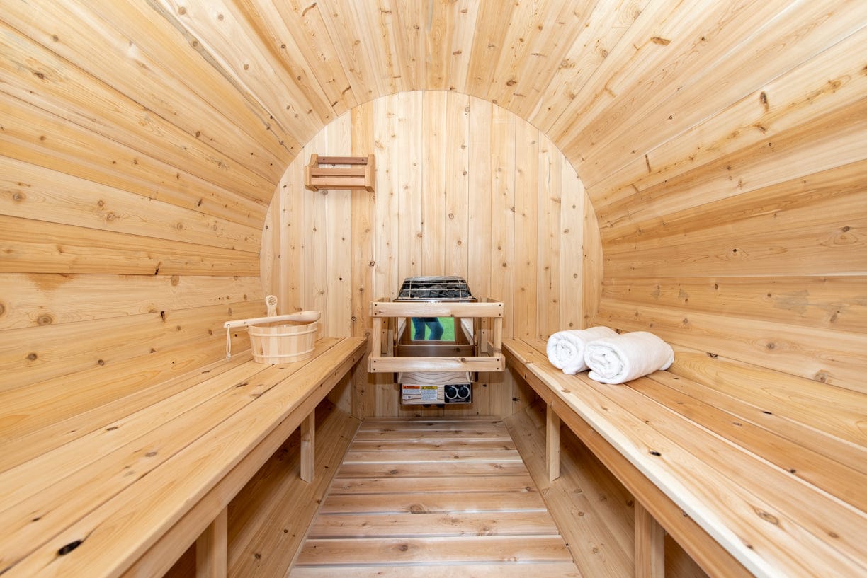 Dundalk Harmony Barrel 4 Person Sauna CTC22W w/ Harvia KIP 8KW Sauna Heater Included