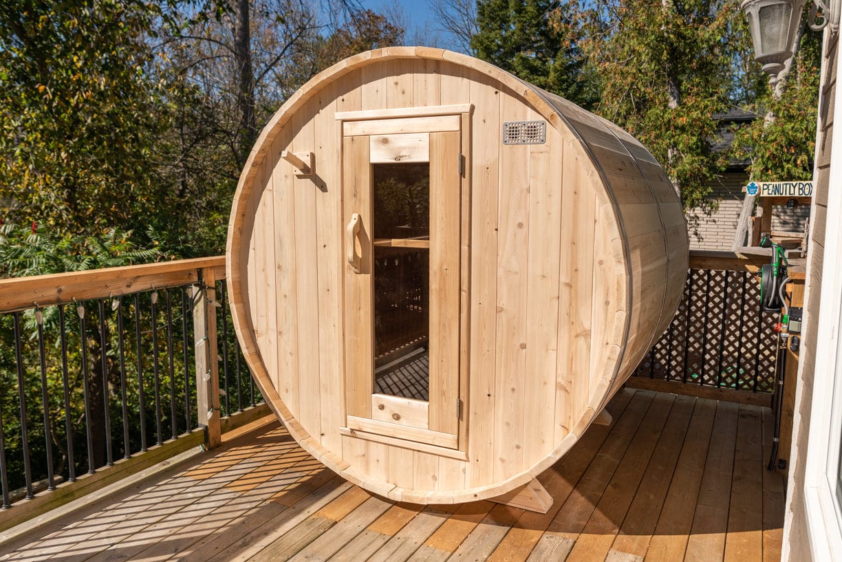 Dundalk Harmony Barrel 4 Person Sauna CTC22W w/ Harvia KIP 8KW Sauna Heater Included