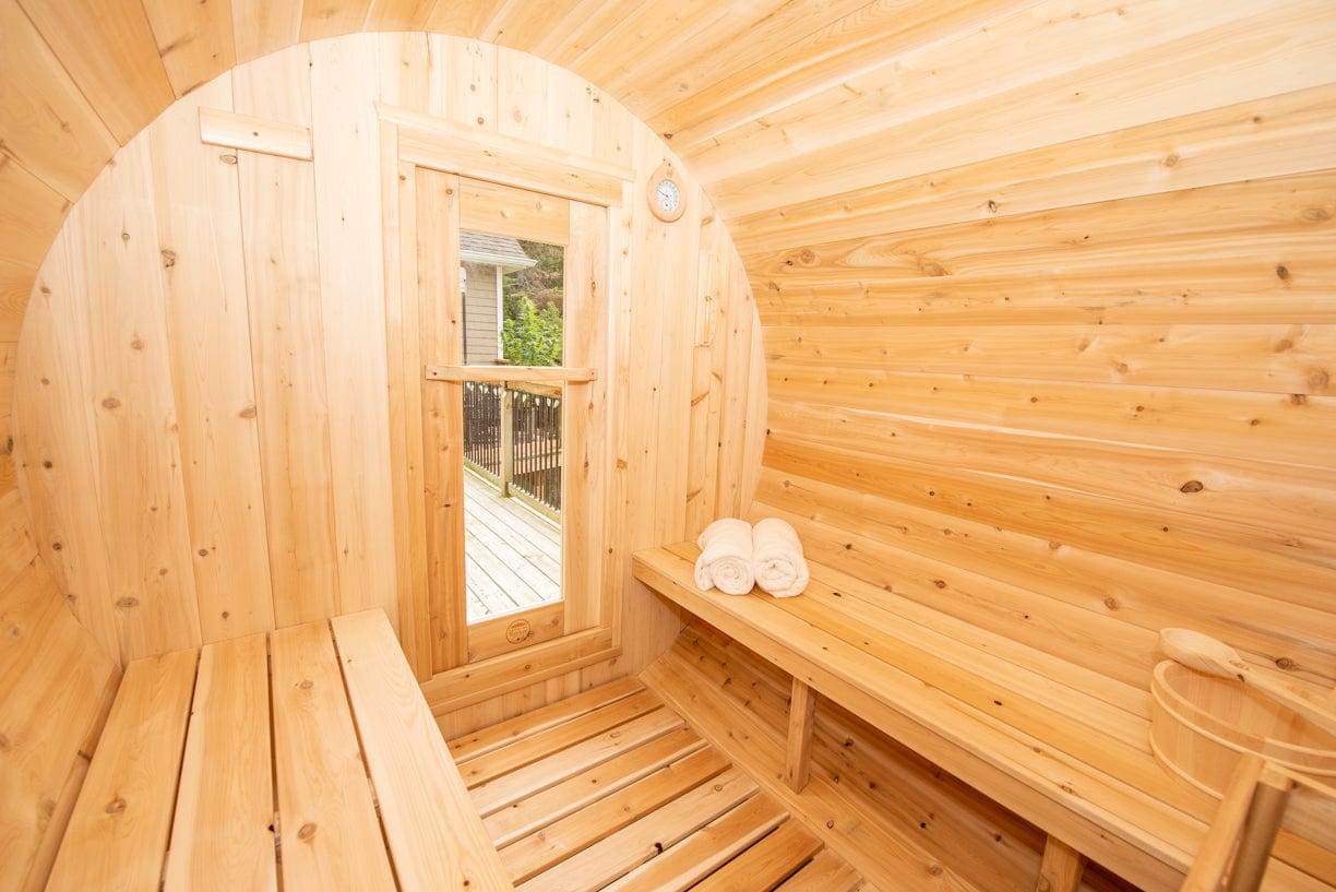 Dundalk Harmony Barrel 4 Person Sauna CTC22W w/ Harvia KIP 8KW Sauna Heater Included