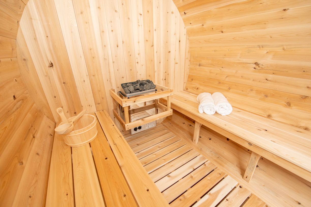 Dundalk Harmony Barrel 4 Person Sauna CTC22W w/ Harvia KIP 8KW Sauna Heater Included