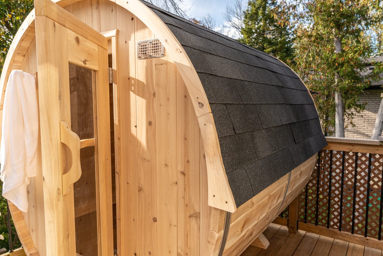 Dundalk Harmony Barrel 4 Person Sauna CTC22W w/ Harvia KIP 8KW Sauna Heater Included