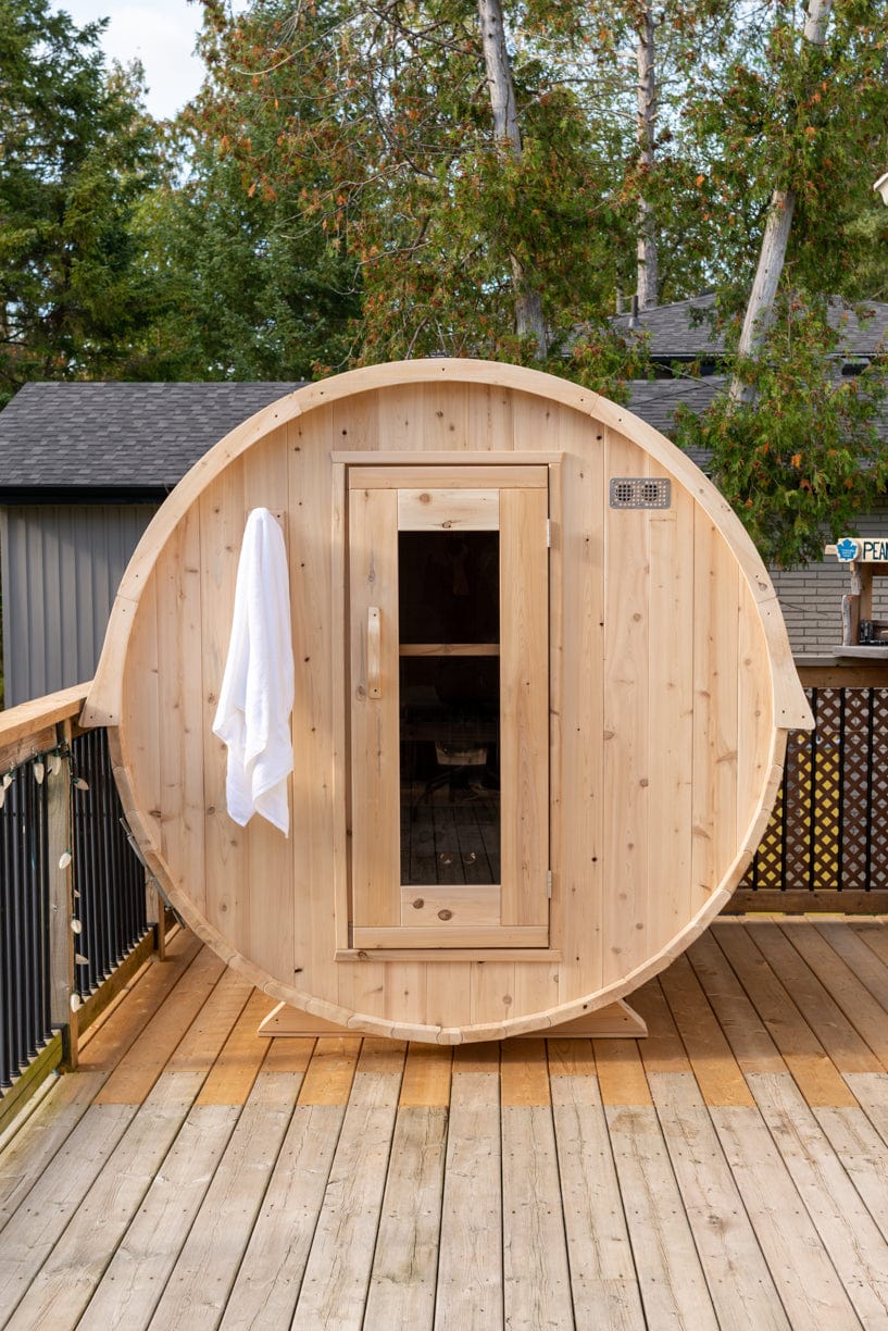Dundalk Harmony Barrel 4 Person Sauna CTC22W w/ Harvia KIP 8KW Sauna Heater Included