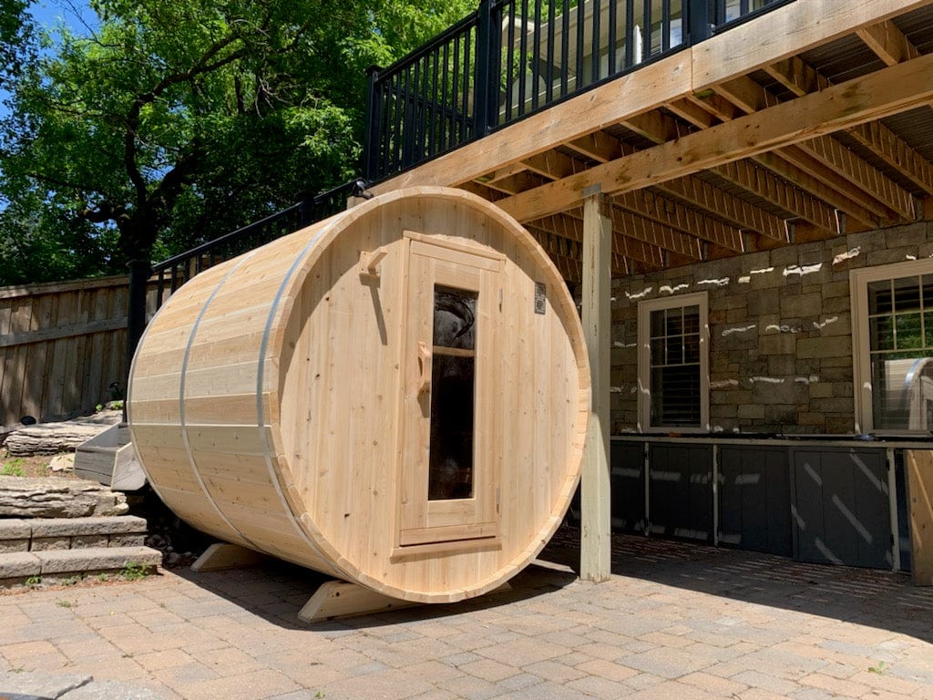 Dundalk Harmony Barrel 4 Person Sauna CTC22W w/ Harvia KIP 8KW Sauna Heater Included