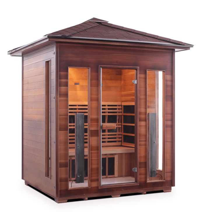 Enlighten 17378 Peak Roof Rustic Outdoor 4-Person Full Spectrum Infrared Sauna
