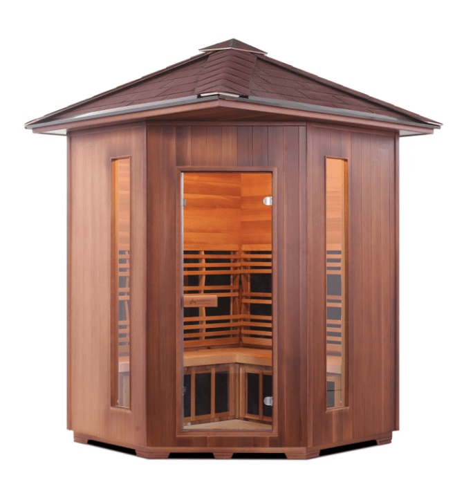 Enlighten 17379 Rustic Outdoor 4-Person CORNER Full Spectrum Infrared Sauna