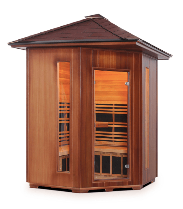 Enlighten 17379 Rustic Outdoor 4-Person CORNER Full Spectrum Infrared Sauna