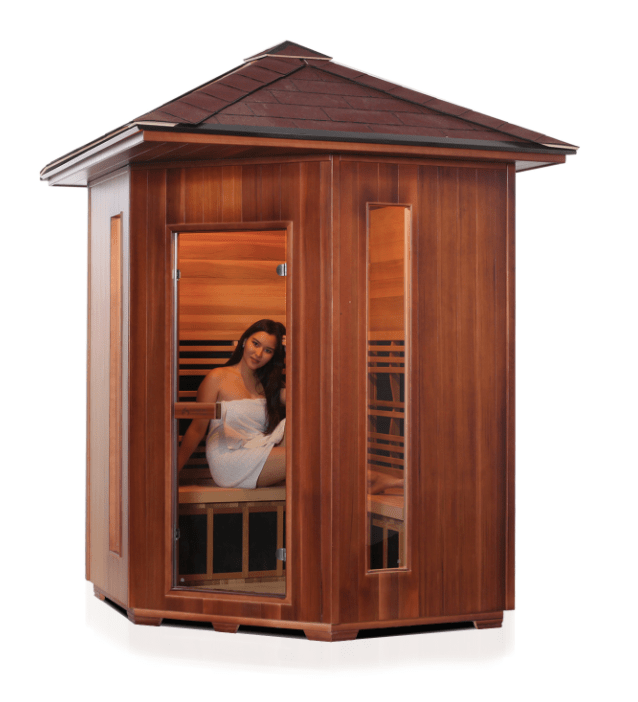 Enlighten 17379 Rustic Outdoor 4-Person CORNER Full Spectrum Infrared Sauna