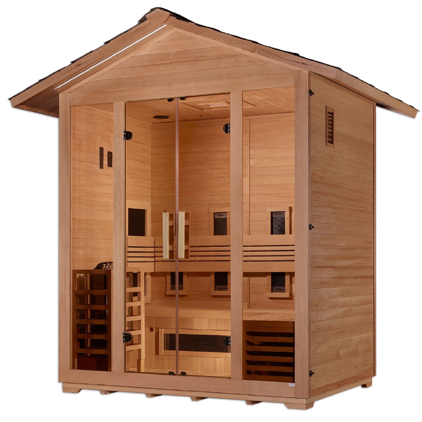 Golden Designs GDI-8125-01 Golden Designs "Gargellen" 5-Person Hybrid Outdoor Sauna - PureTech™ Full Spectrum Infrared or Traditional Stove