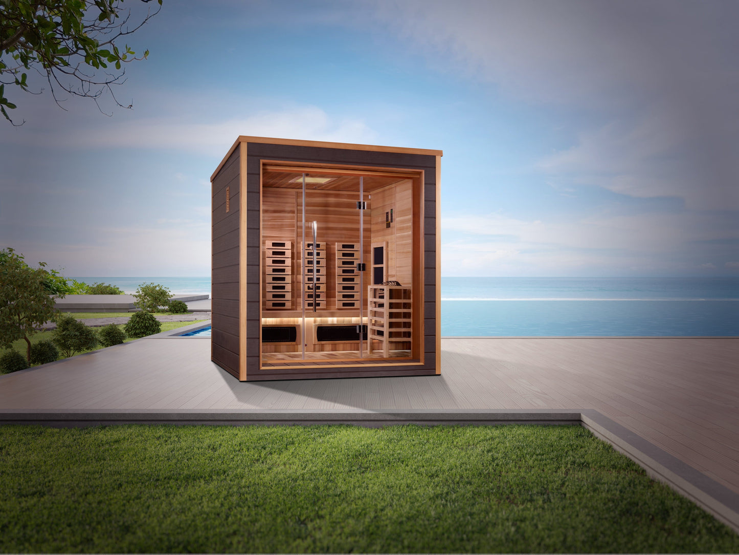 Golden Designs GDI-8223-01 Golden Designs "Visby" 3-Person Outdoor-Indoor Sauna - PureTech™ Hybrid Full Spectrum