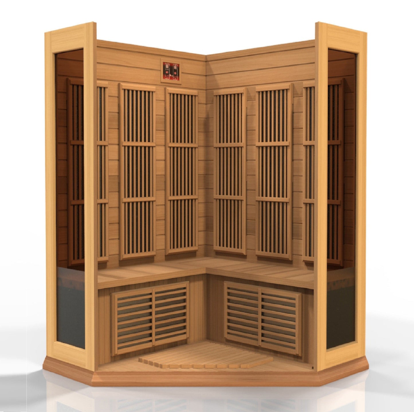 Maxxus Sauna MX-K356-01-CED Maxxus 3-Person Corner Low EMF FAR Infrared Carbon Canadian Red Cedar Sauna