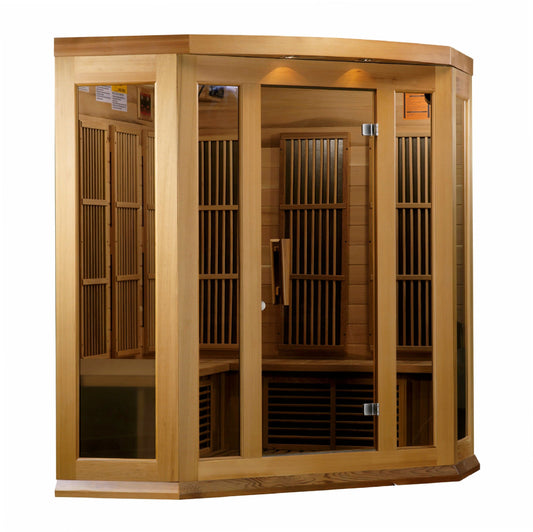 Maxxus Sauna MX-K356-01-ZF-CED Maxxus 3 Person Corner Near Zero EMF FAR Infrared Carbon Canadian Red Cedar Sauna