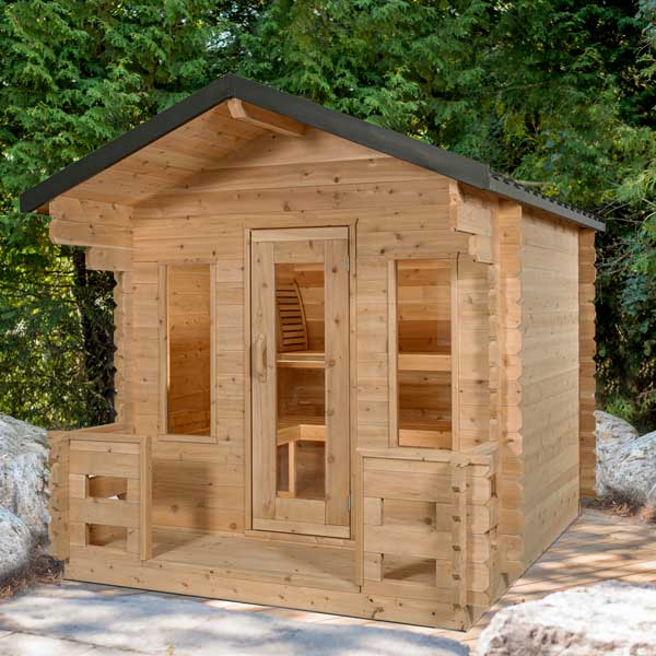 CT Georgian Cabin Porch Sauna w/ Wood Burning stove, adjustable base & accessories