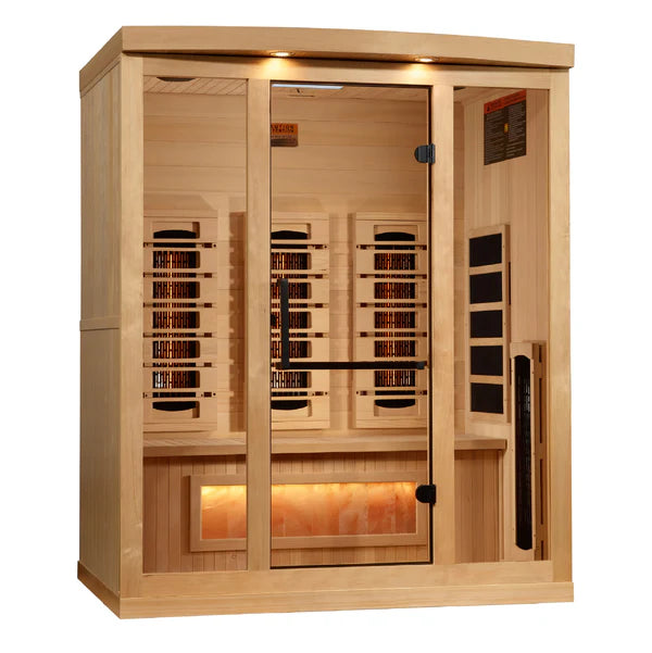 Golden Designs 2025 updated "Reserve Edition" 3 Person Full Spectrum Sauna with Himalayan Salt Bar