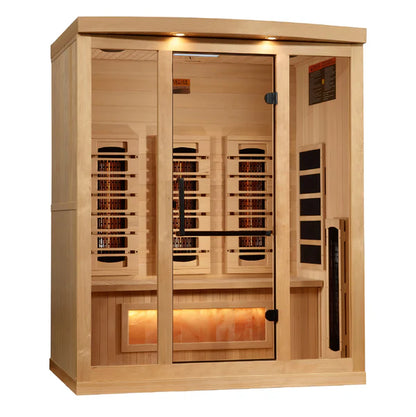 Golden Designs 2025 updated "Reserve Edition" 3 Person Full Spectrum Sauna with Himalayan Salt Bar