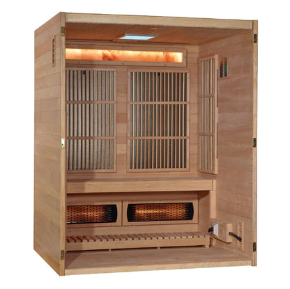 2025 Golden Designs "Soria" 3 Person Indoor Hybrid Sauna (Full Spectrum + Harvia Traditional Stove)