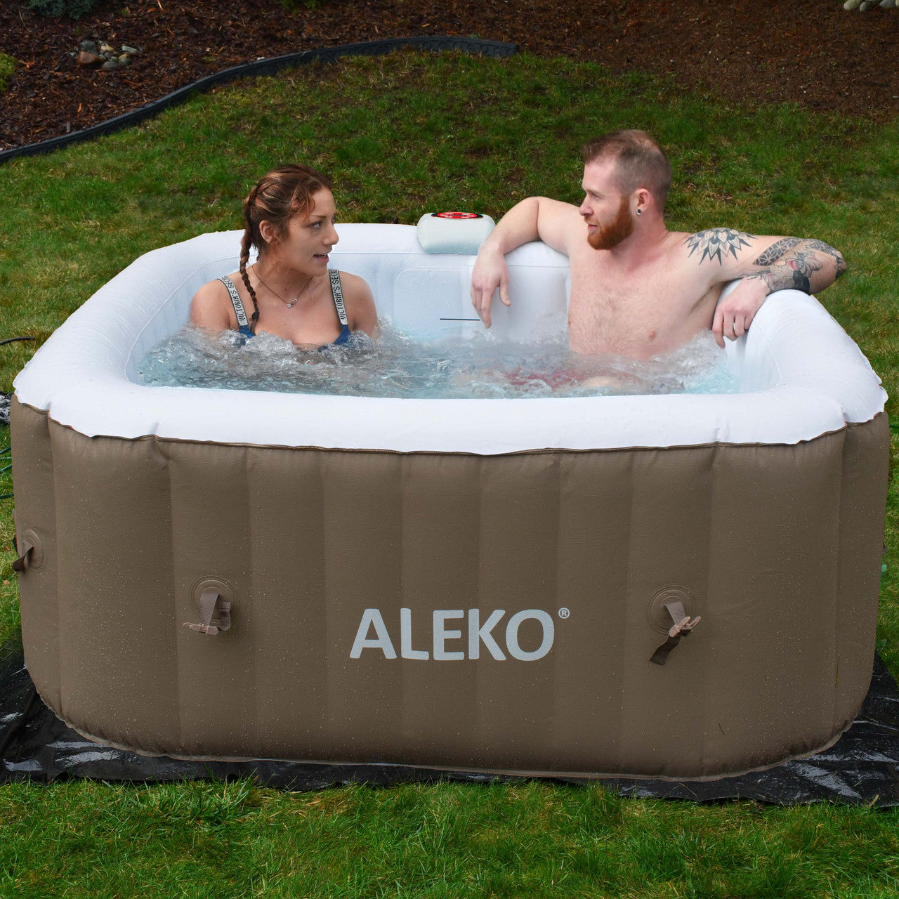 Inflatable Jetted 4-Person Square Hot Tub & Cover - 160 gal