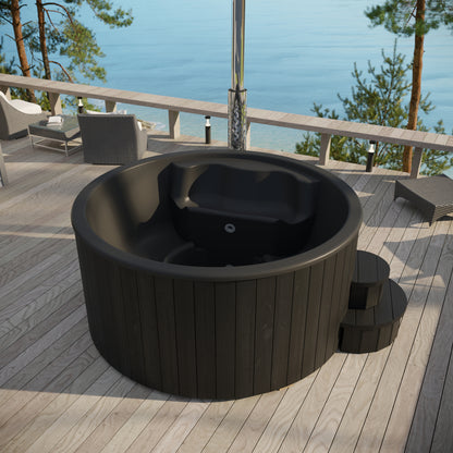 SaunaLife S4B Soak-Series Wood-Burning Home Hot Tub – Black, Up to 6 Person