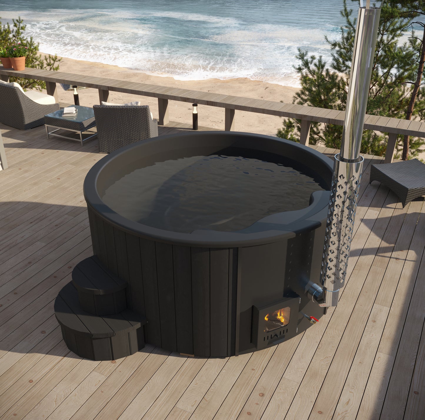 SaunaLife S4B Soak-Series Wood-Burning Home Hot Tub – Black, Up to 6 Person