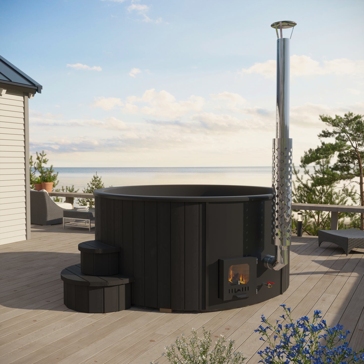 SaunaLife S4B Soak-Series Wood-Burning Home Hot Tub – Black, Up to 6 Person