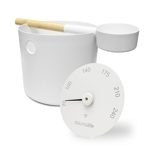 SaunaLife Aluminum 1-Gallon Sauna Bucket Set w/ Wood Ladle & Thermometer